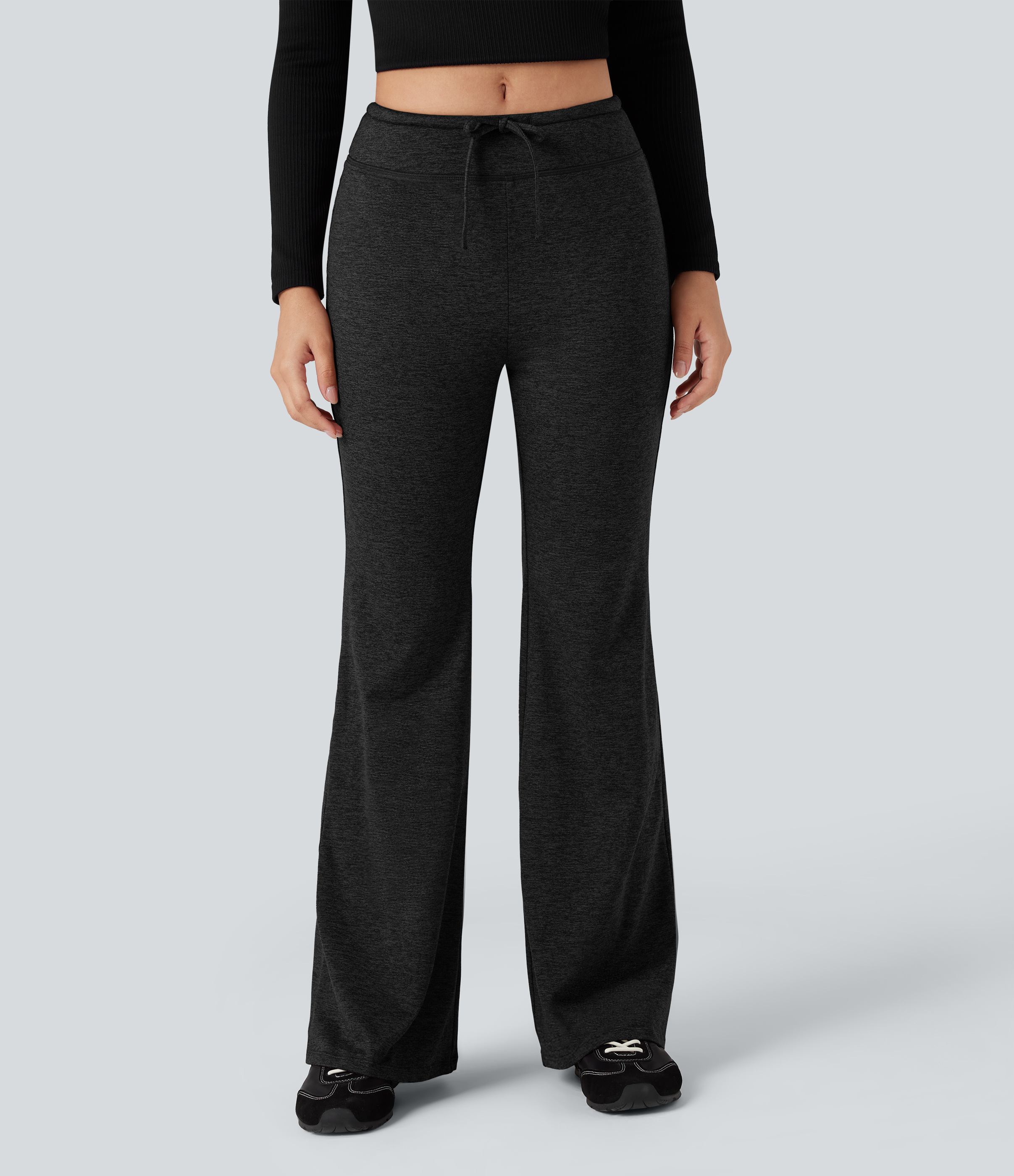 Halara Mid Rise Drawstring Quick Dry Fleece Heathered Warming Flared Lounging Trousers-UPF40+ - Coal Fade - XSregular