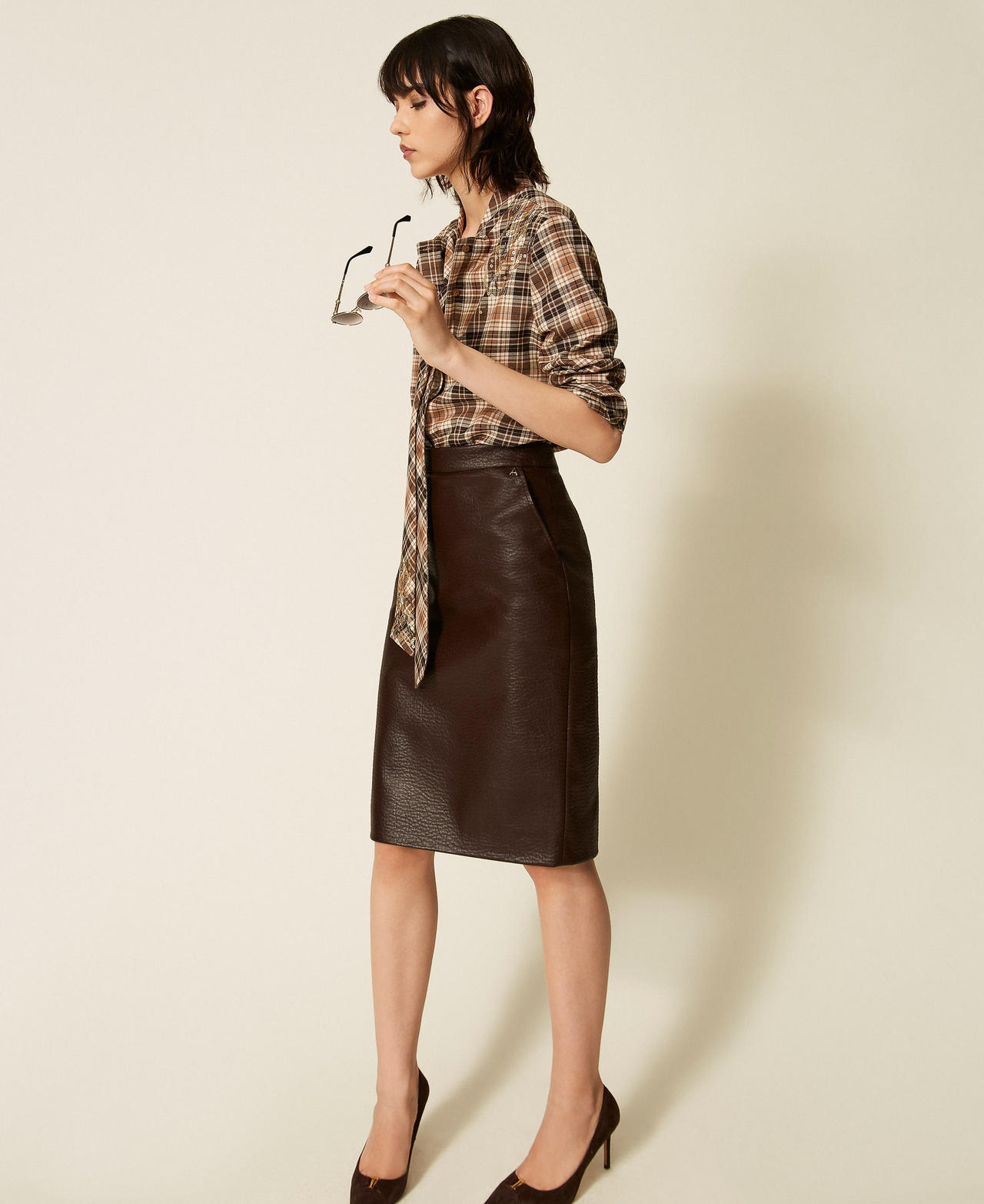 Faux leather midi skirt