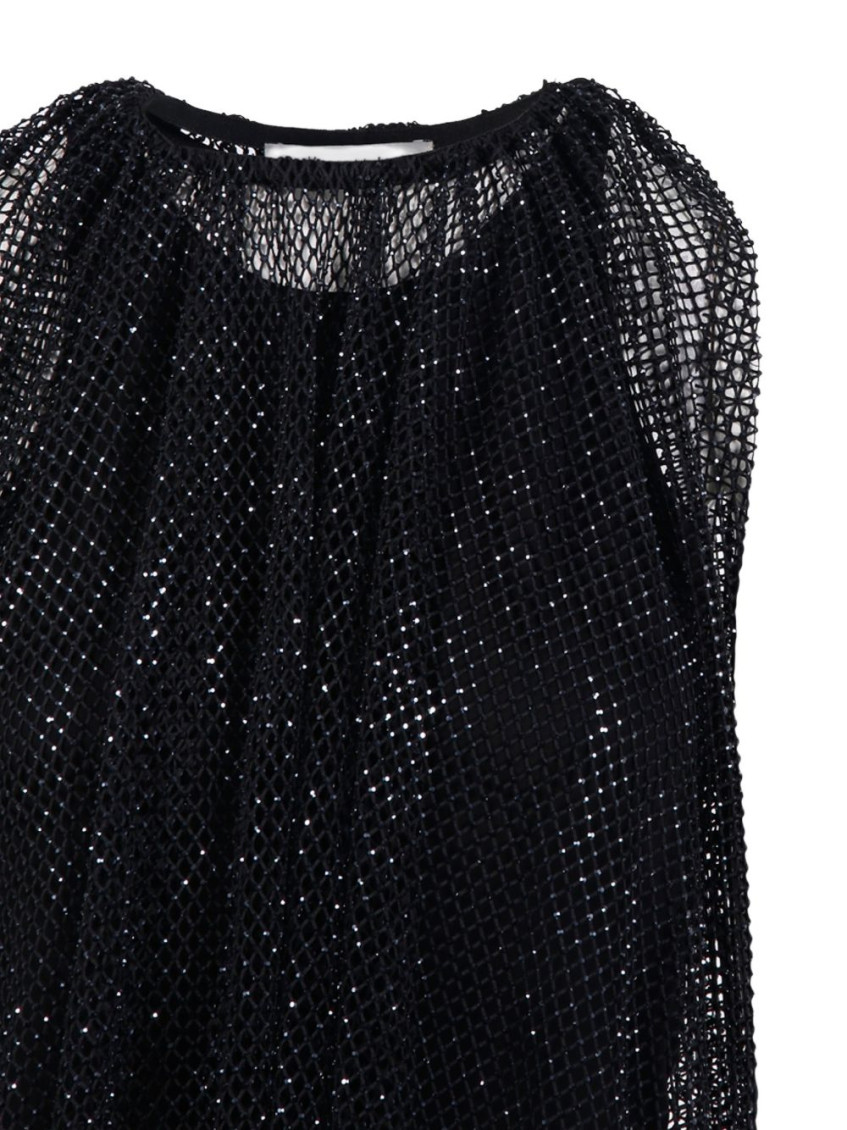 Black Embellished Round Neck Top