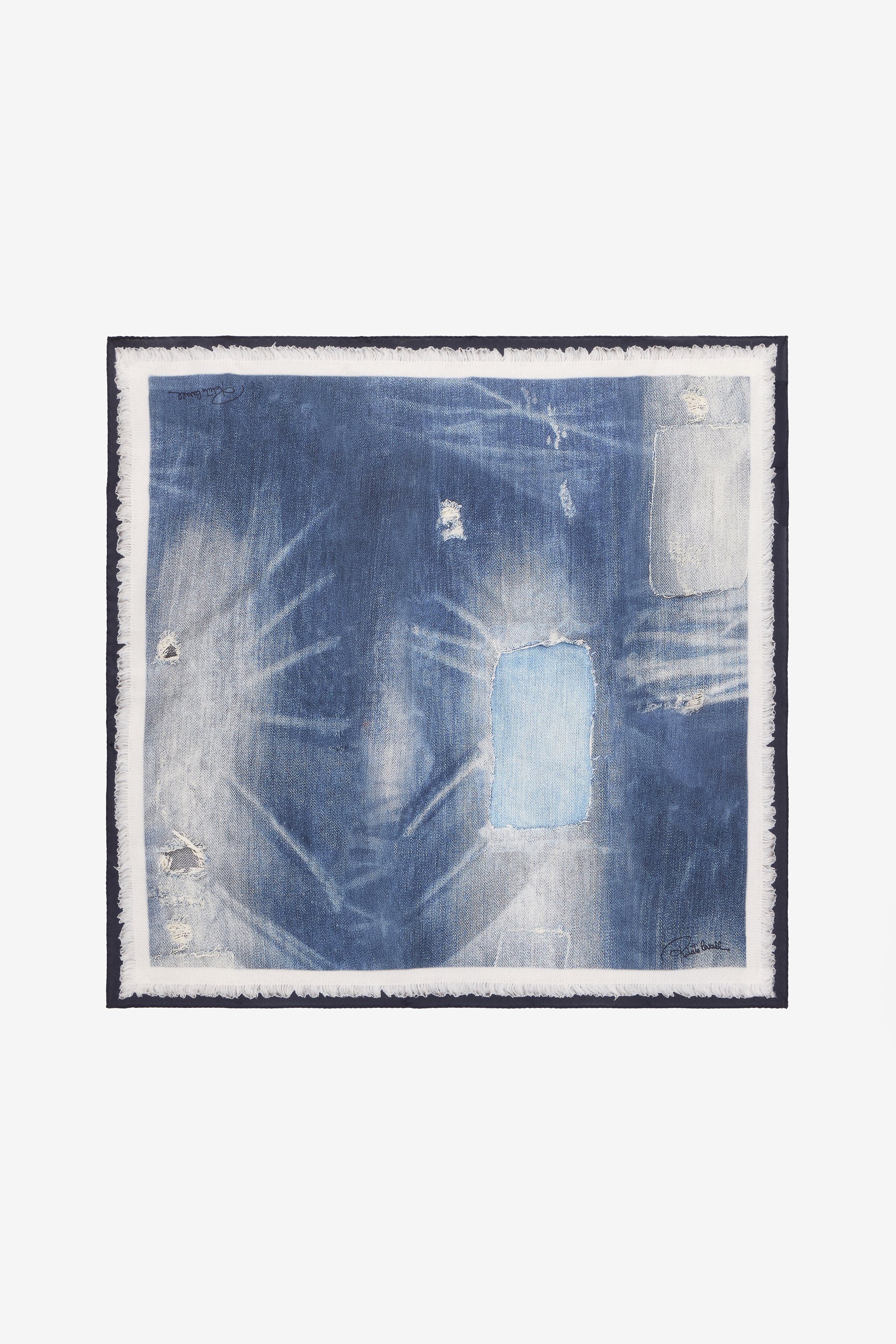 Silk Scarf With Denim Patchwork Print