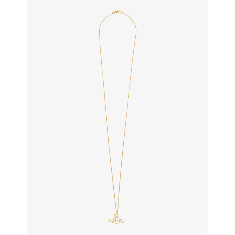 Mens Gold Thin Lines Flat Orb Gold-toned Brass Necklace