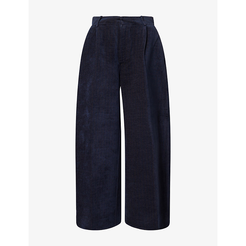 Womens Elen Barrel-Leg Cotton-Blend Trousers