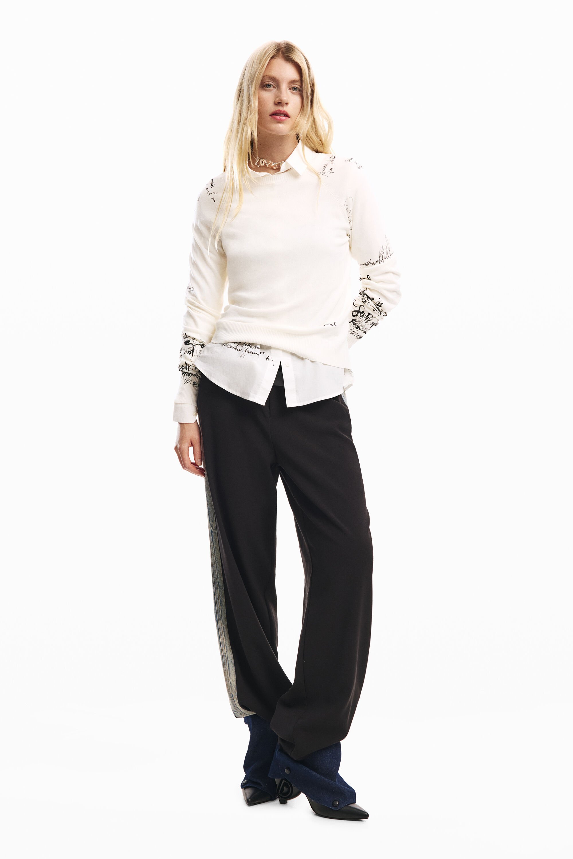 Straight pants in two materia