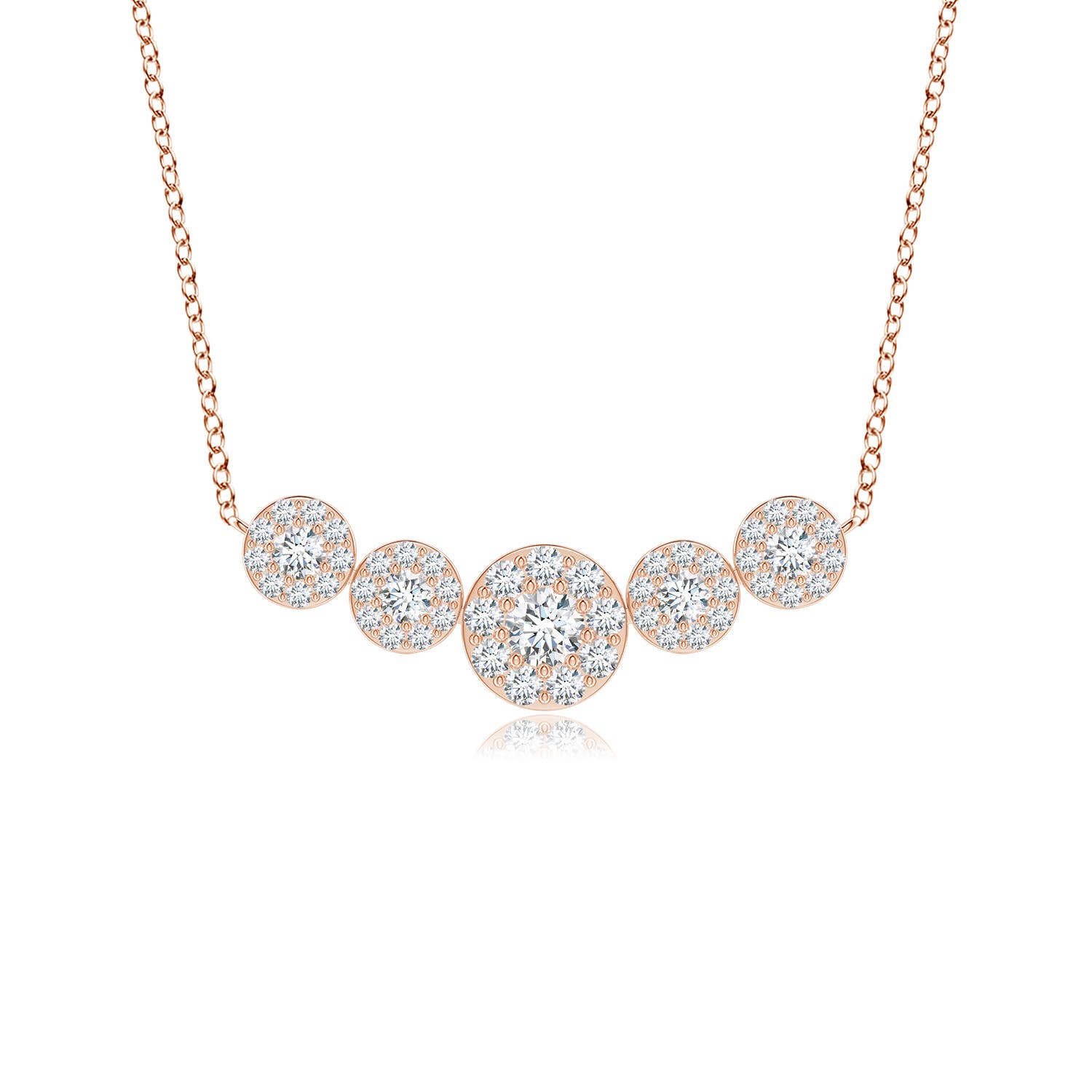 Angara 0.32 Carat Lab-Grown Graduated Five Stone Diamond Halo Necklace in 18K Rose Gold