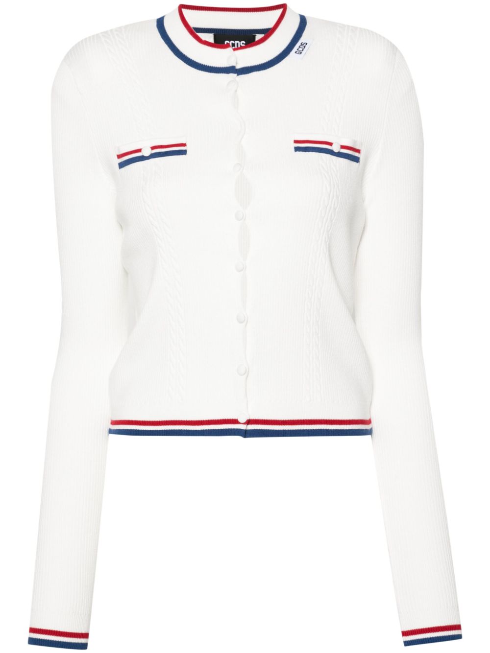 Striped-trim ribbed cardigan - White