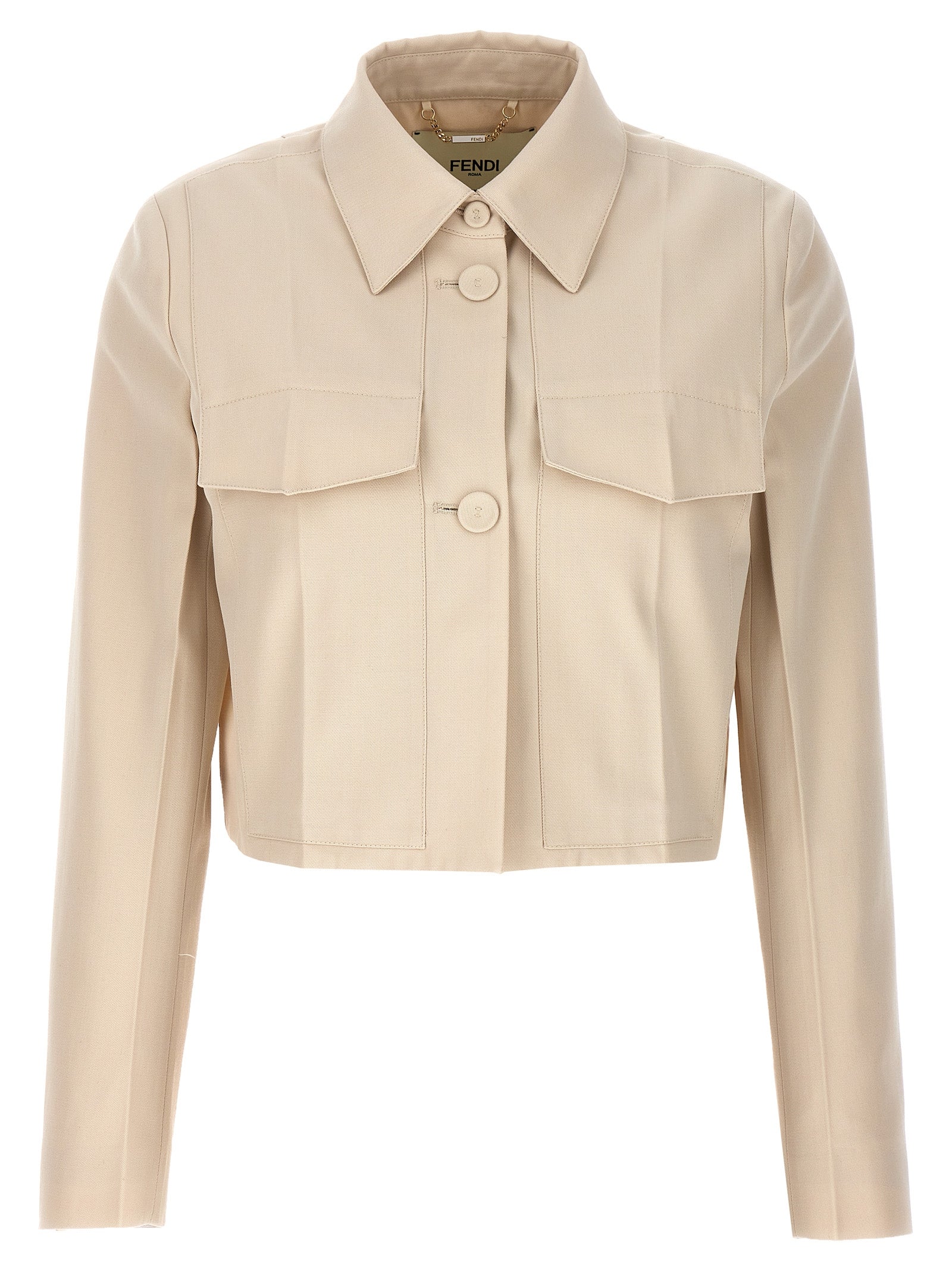 Wool-Cotton Gabardine Crop Jacket — Beige