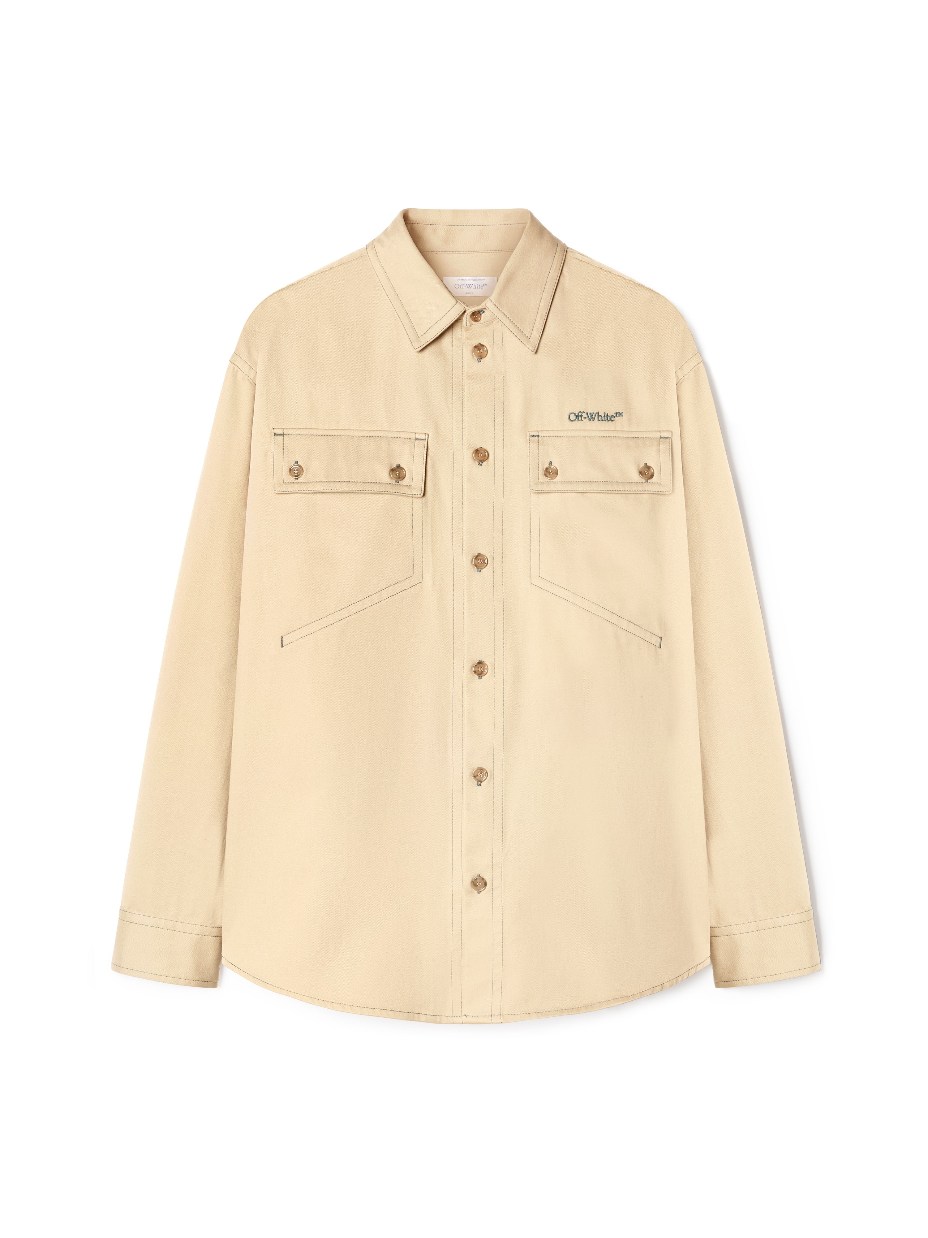 Beige Stitch Military Overshirt - Men Coats And Jackets Creme Brulee