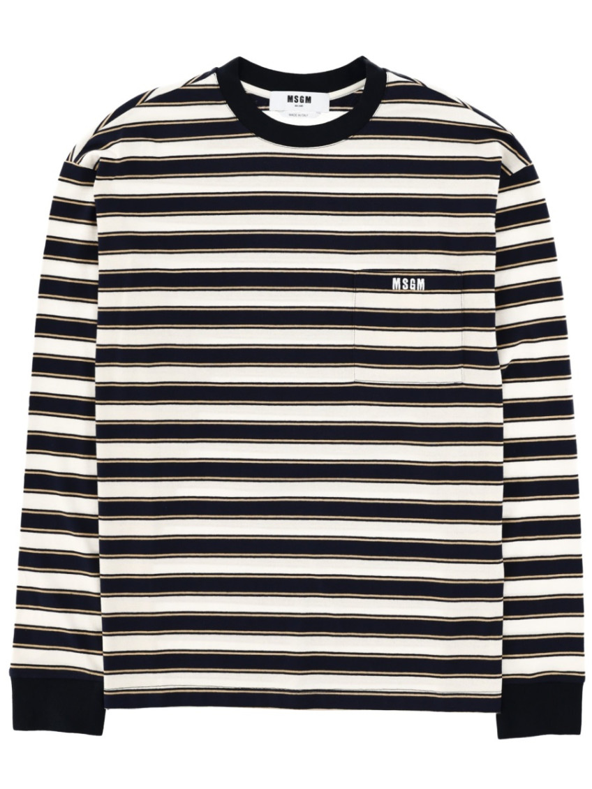 MSGM - striped crew neck long sleeve pocket t shirt