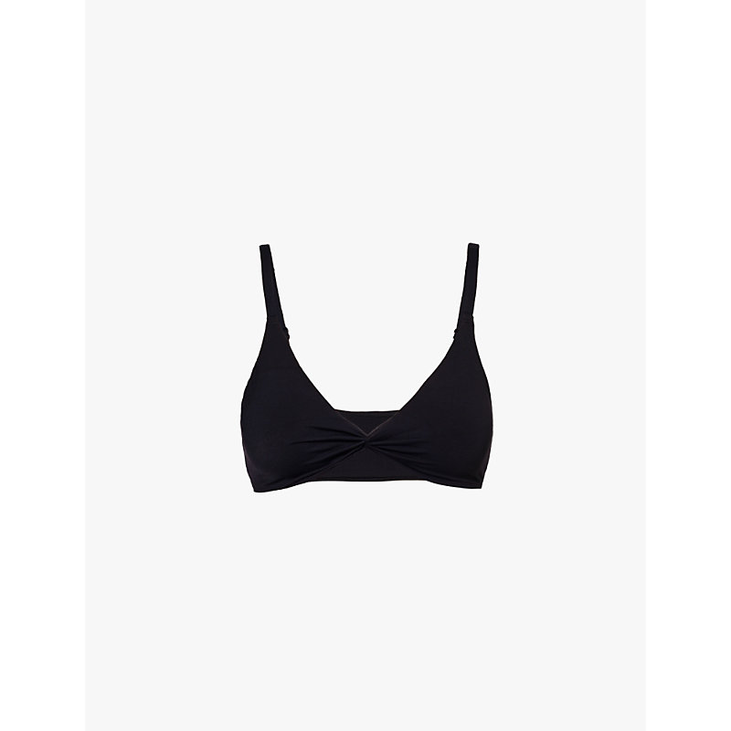 Womens Black Elevate Twist-front Stretch-woven Bralette 