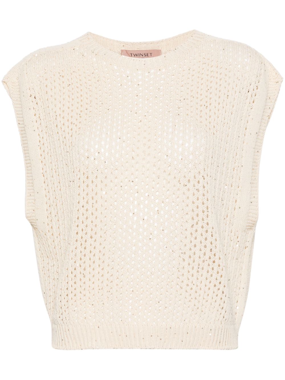 Sequined open-knit top - Neutrals