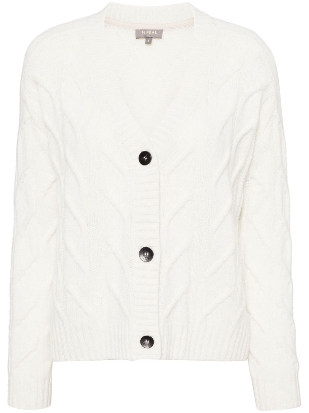 V-Neck Cable Cashmere Cardigan - Neutrals