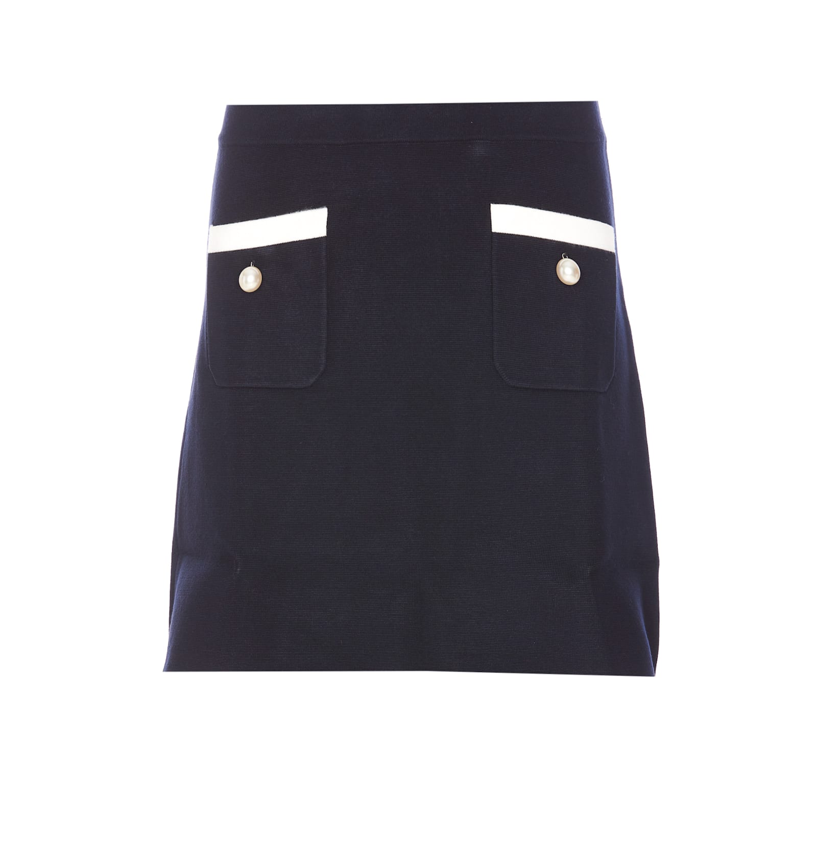 Knitted Skirt With Contrasting Trims And Pearl Buttons