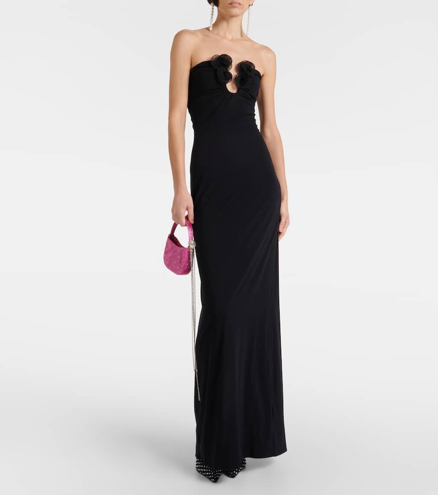 Floral-appliqué maxi dress
