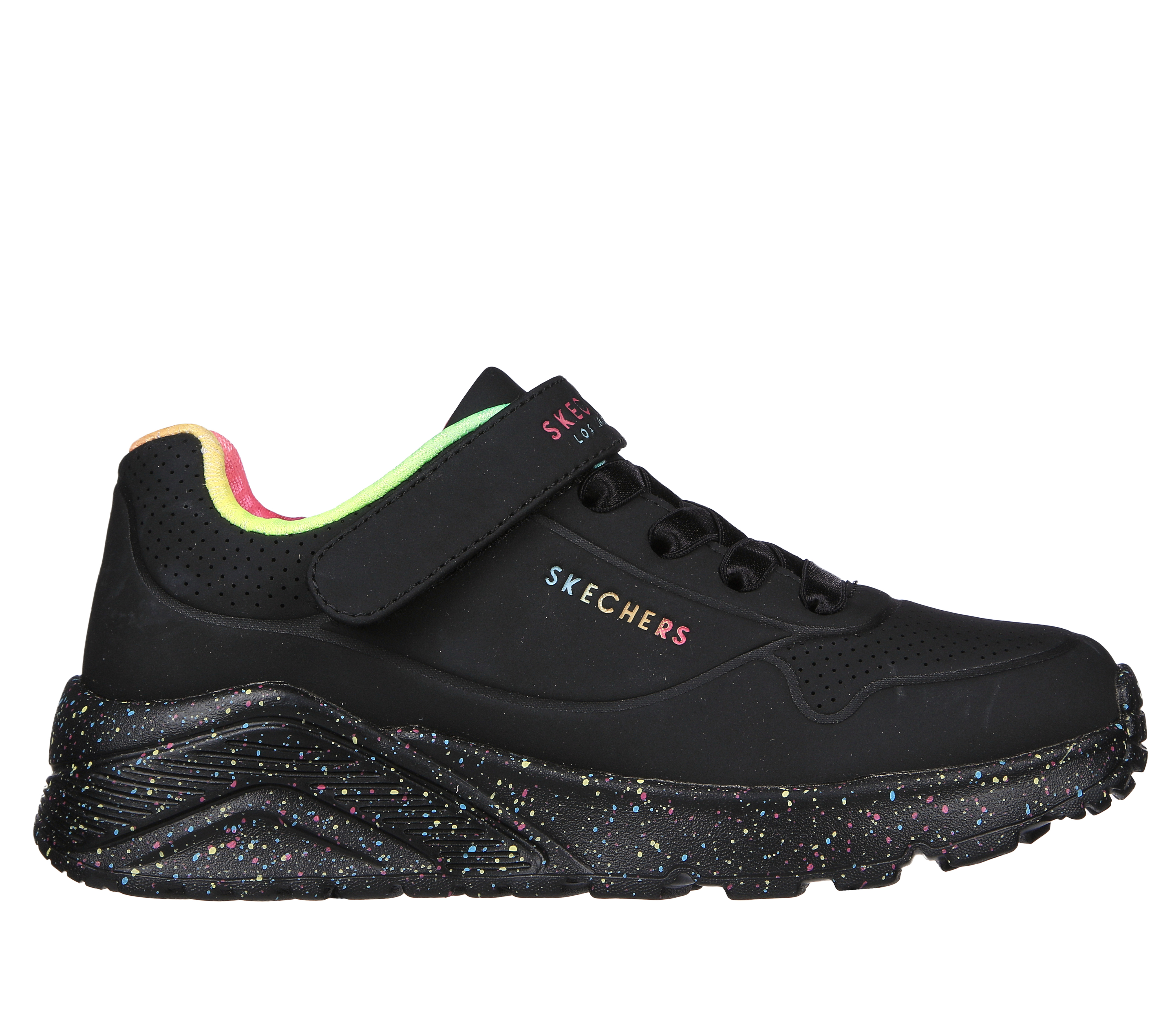 Skechers Girls UNO Lite - Rainbow Specks Sneaker in Black, 11, Machine Washable