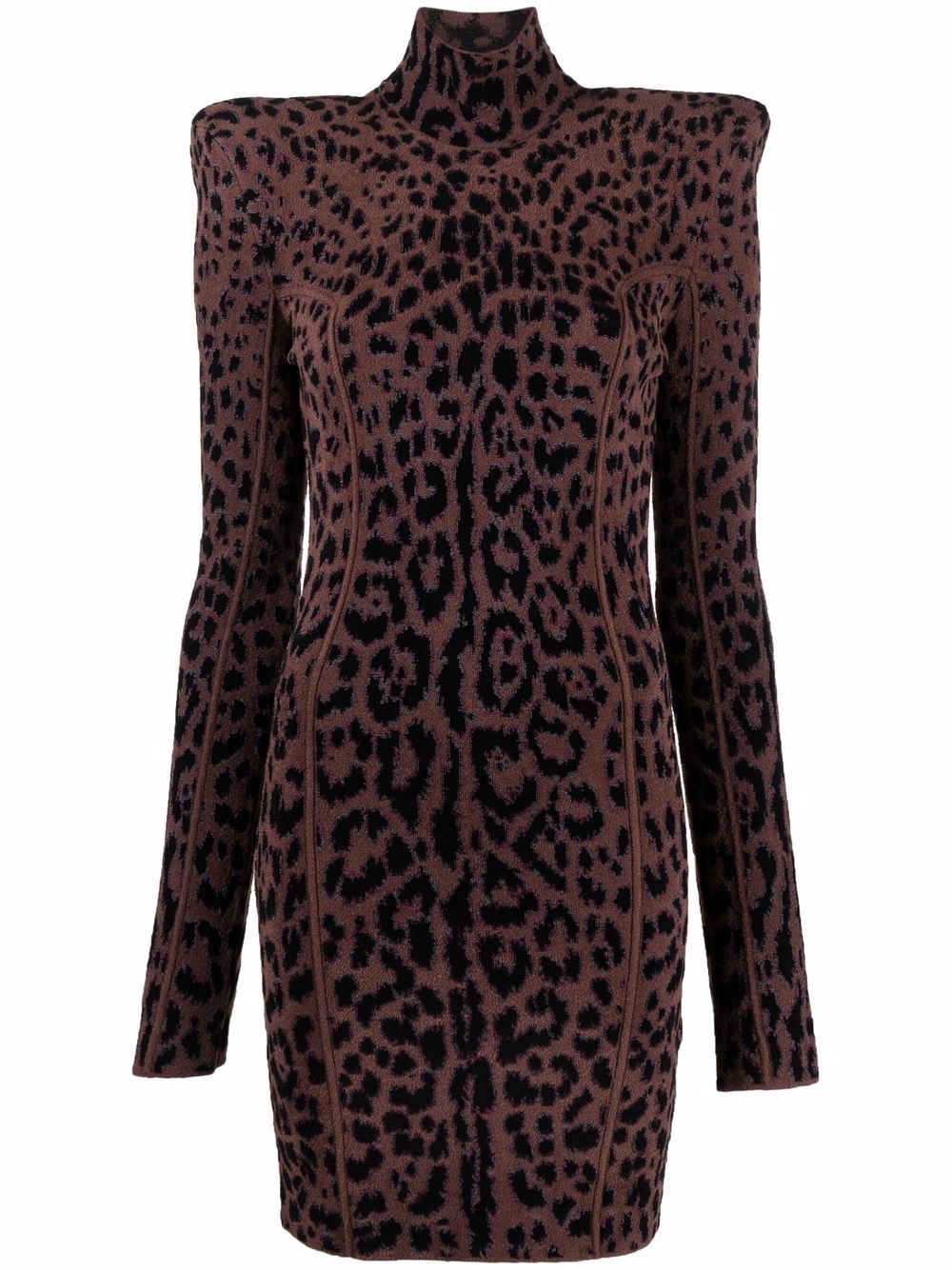 Leopard-print high neck mini dress - Brown