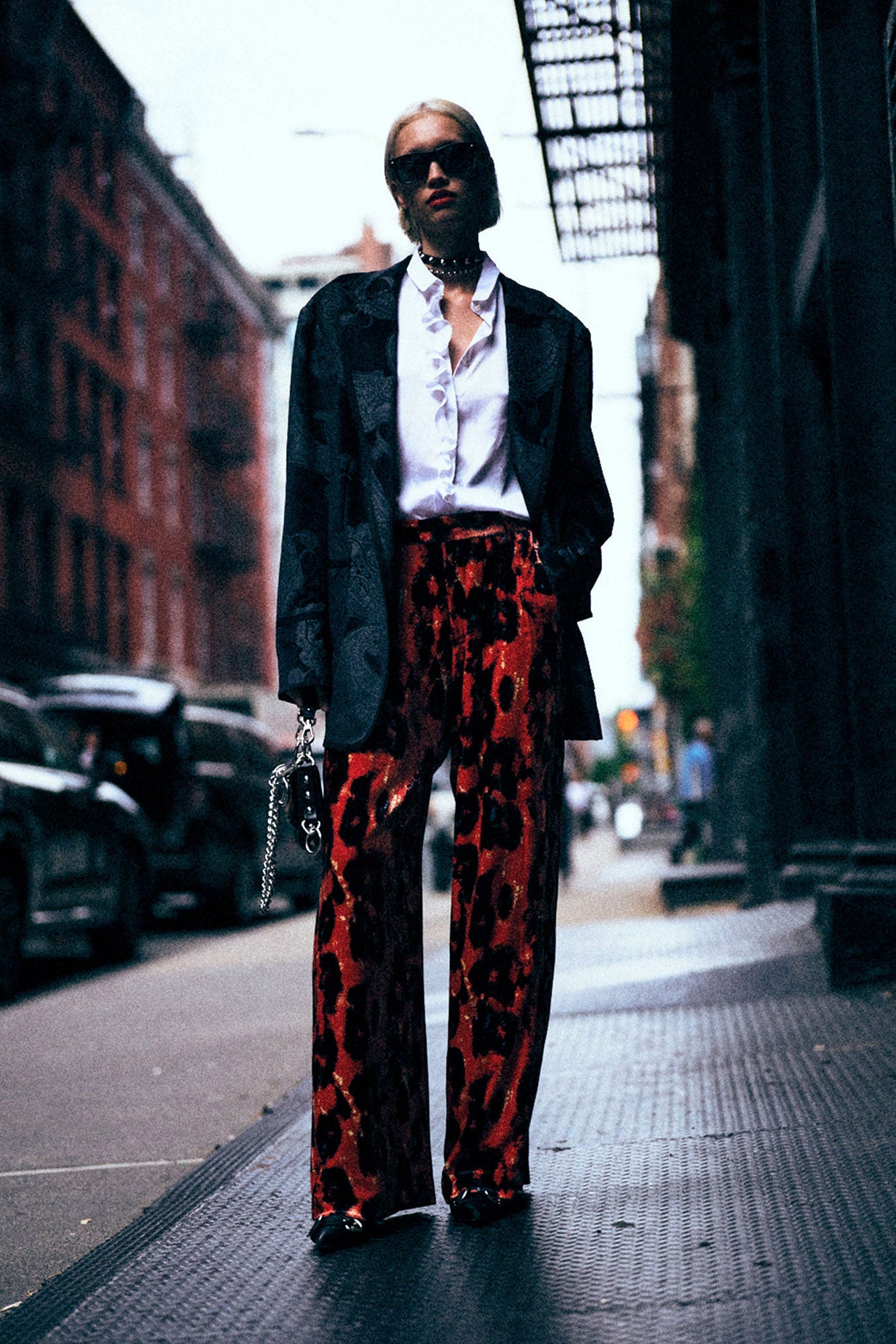 R13 Pleated Wide Leg Pant - Red Leopard