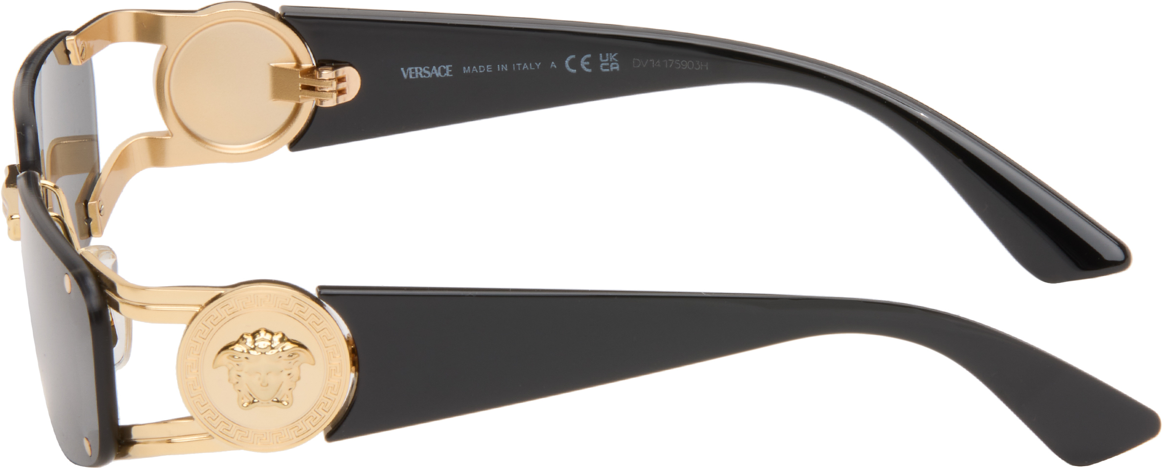 Black & Gold 'Medusa Honor' Rectangular Sunglasses