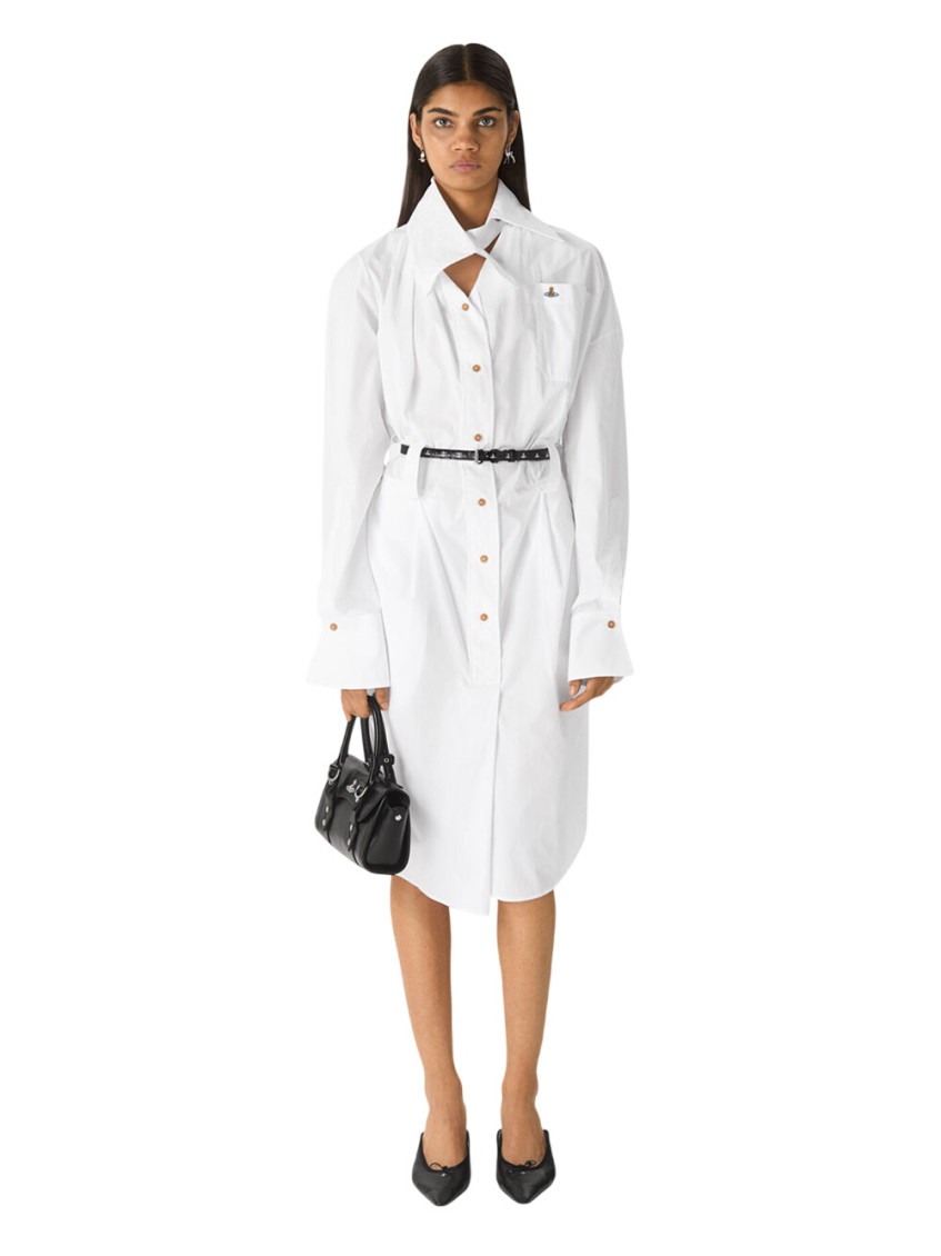 White Shirt Collar Midi Dress