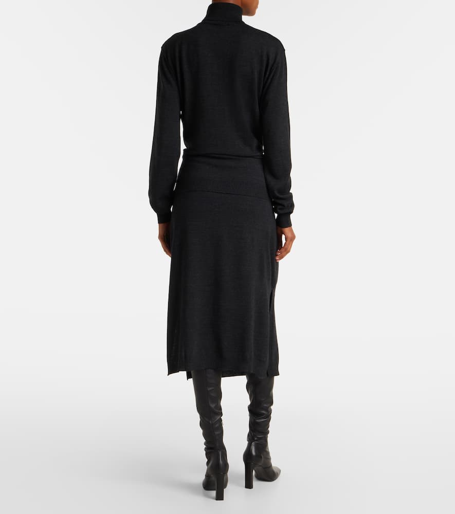 Turtleneck wool-blend midi dress