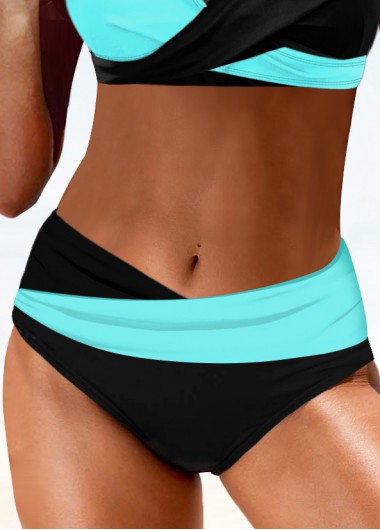 Modlily Mid Waisted Plus Cyan Bikini Bottom - 3X