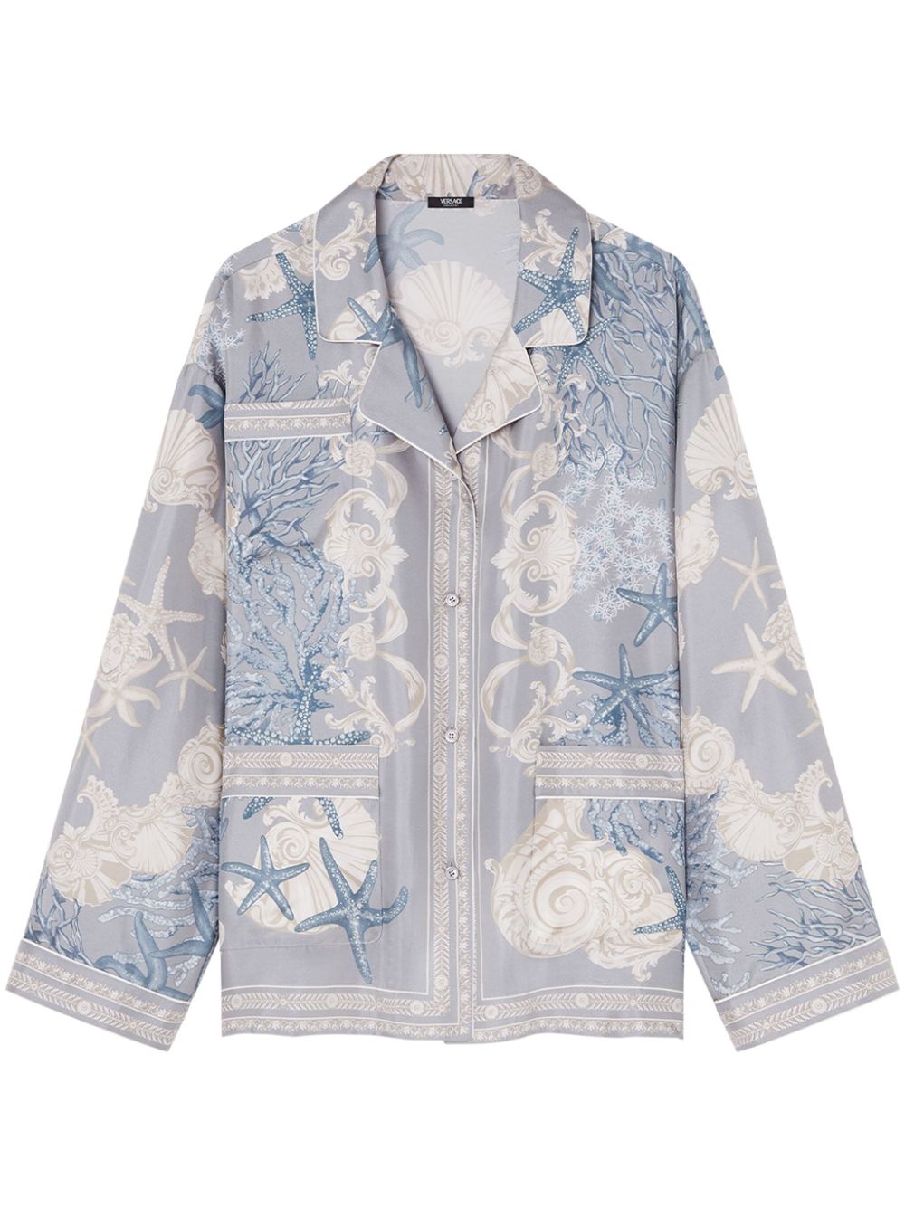 Long-sleeved sea-print shirt - Blue