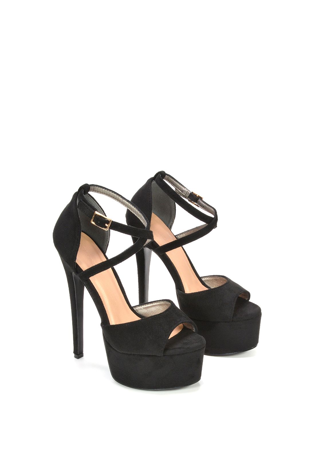 Xy London 'suzanna' Strappy High Platform Heels With Peep Toe In Jet Black