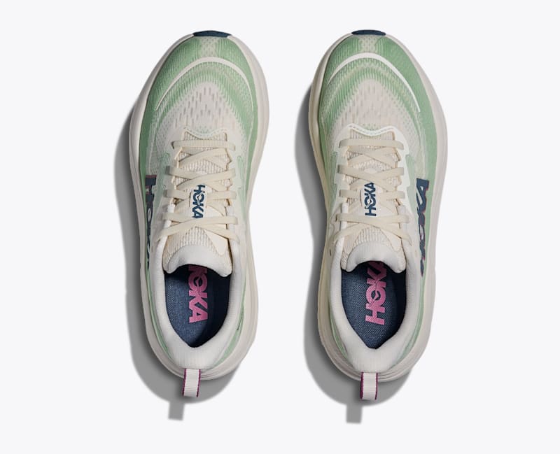HOKA Women's Skyflow Shoes in Alabaster/Vintage Green