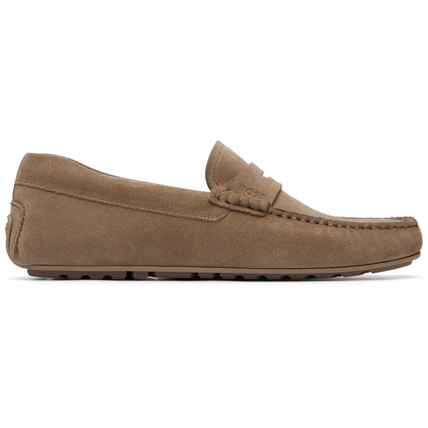 Beige Penny Trim Suede Loafers