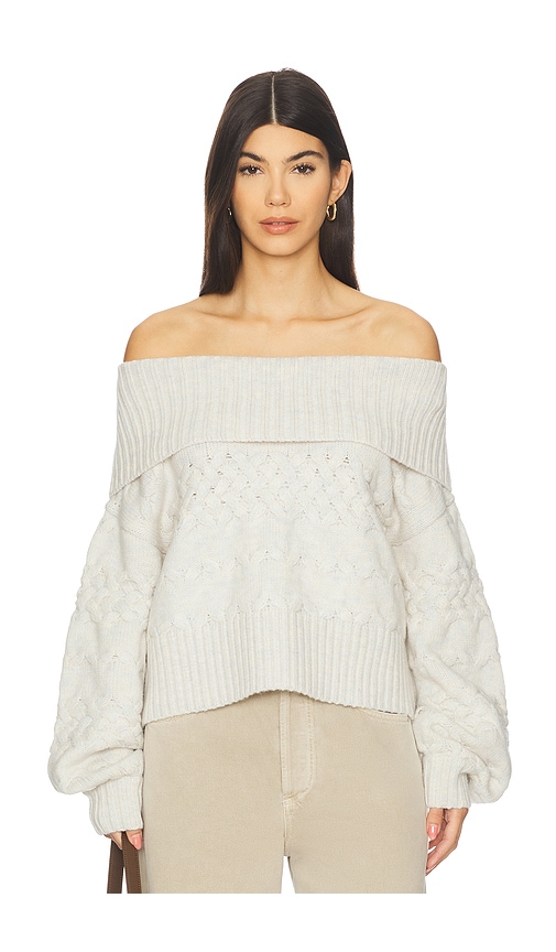 525 America Maureen Mixed Cable Cowl Neck Pullover in Ivory. - M also in