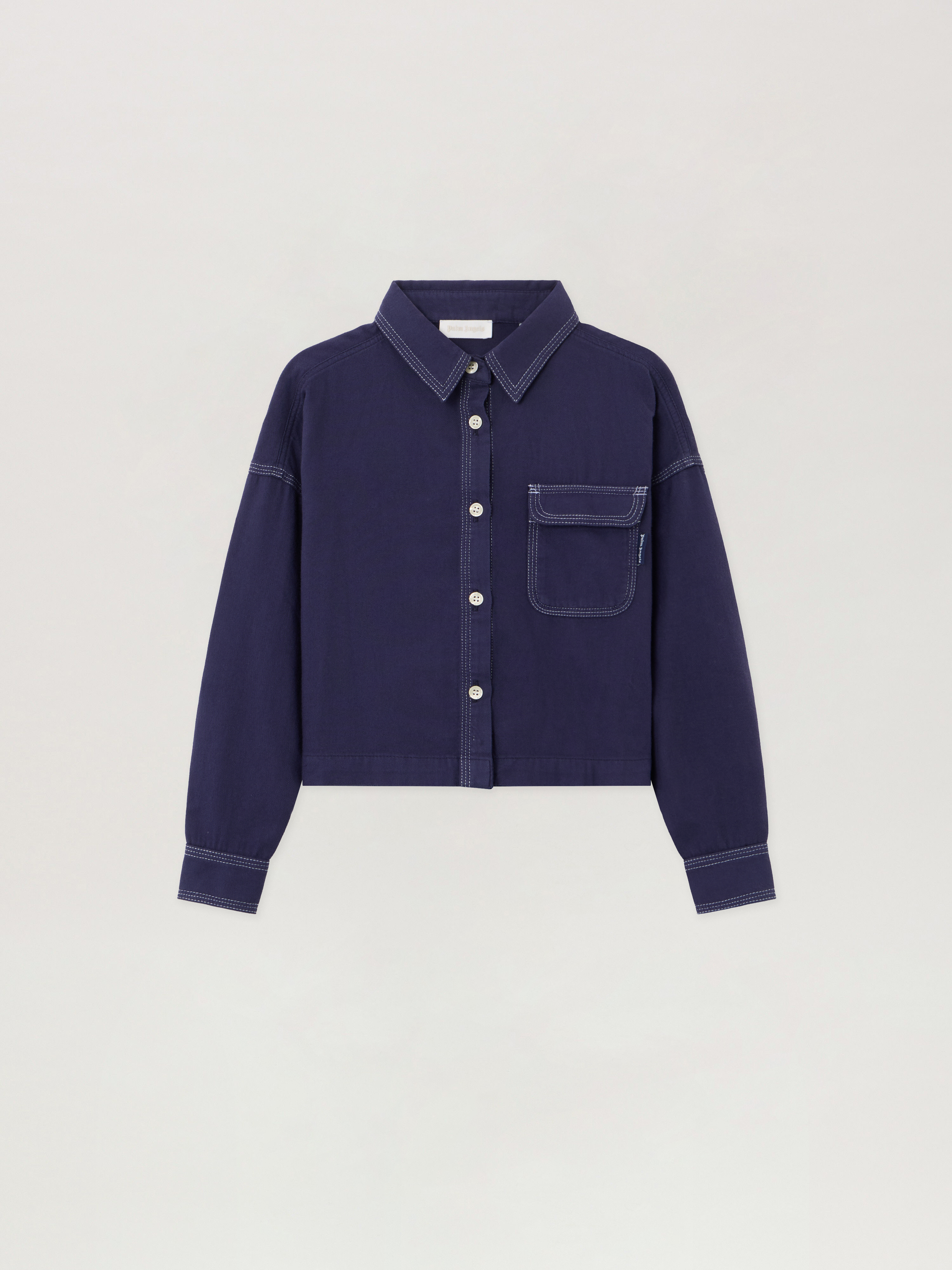 Curved Logo Flannel Shirt Kids  Navy Blue