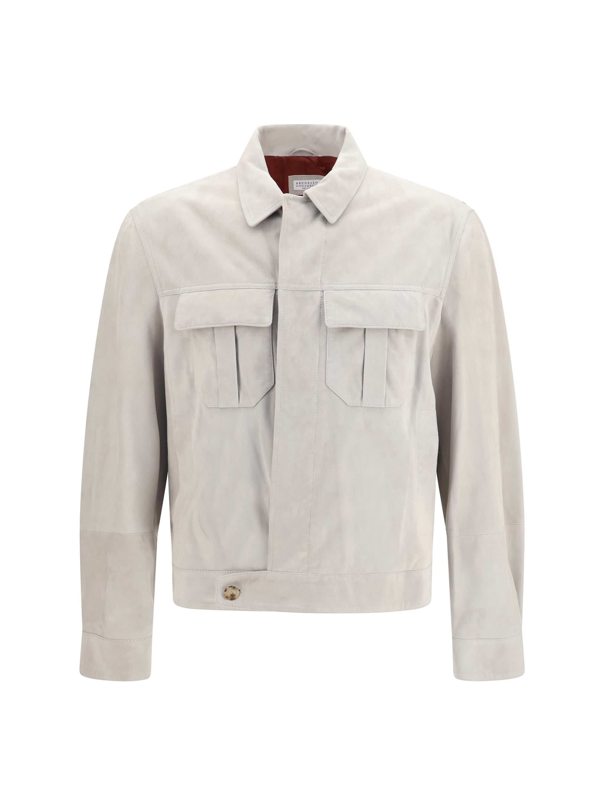 Suede Shirt-Collar Jacket — Beige