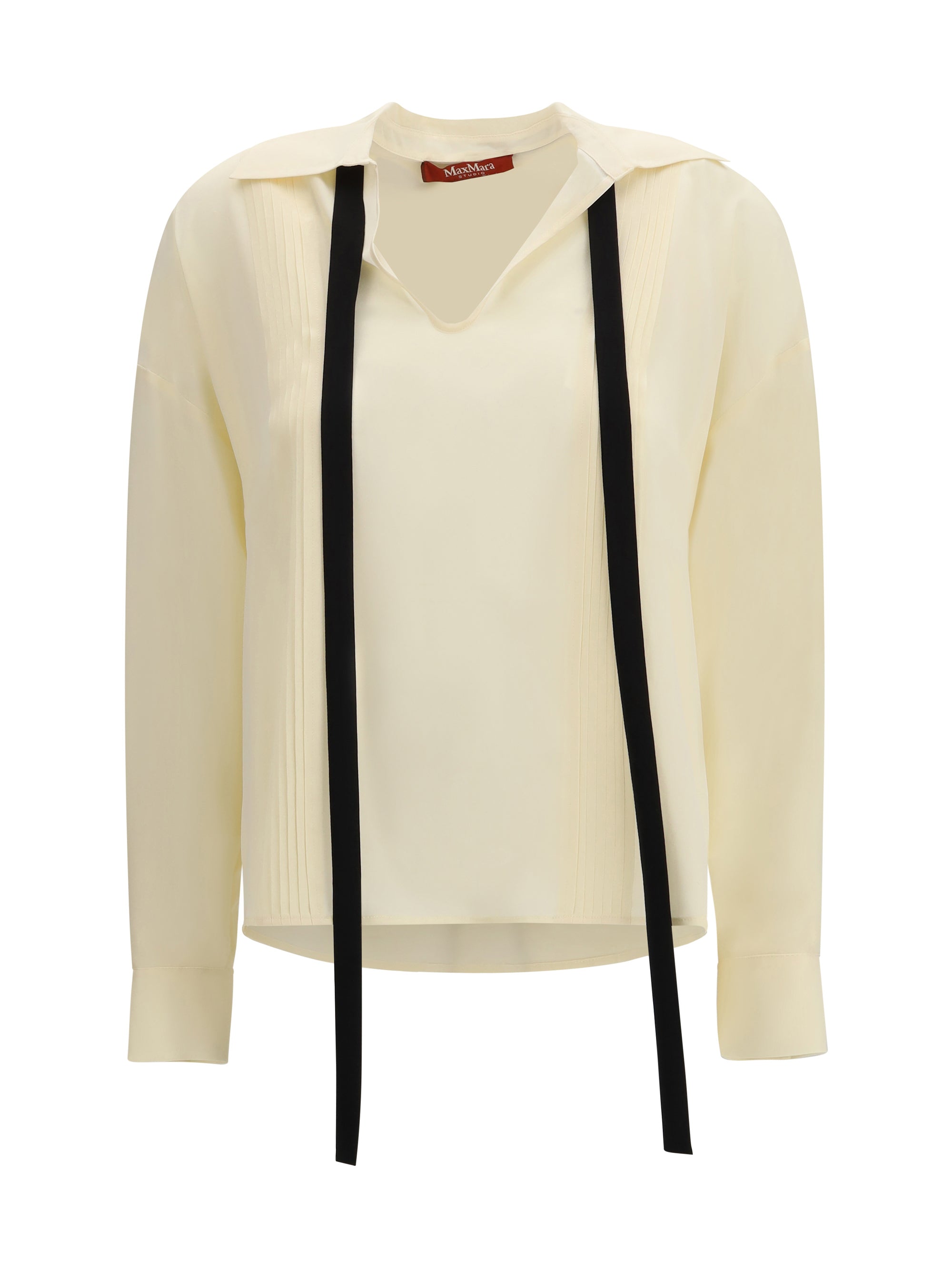 Silk Blouse with Pintuck Detail Shirt — Beige