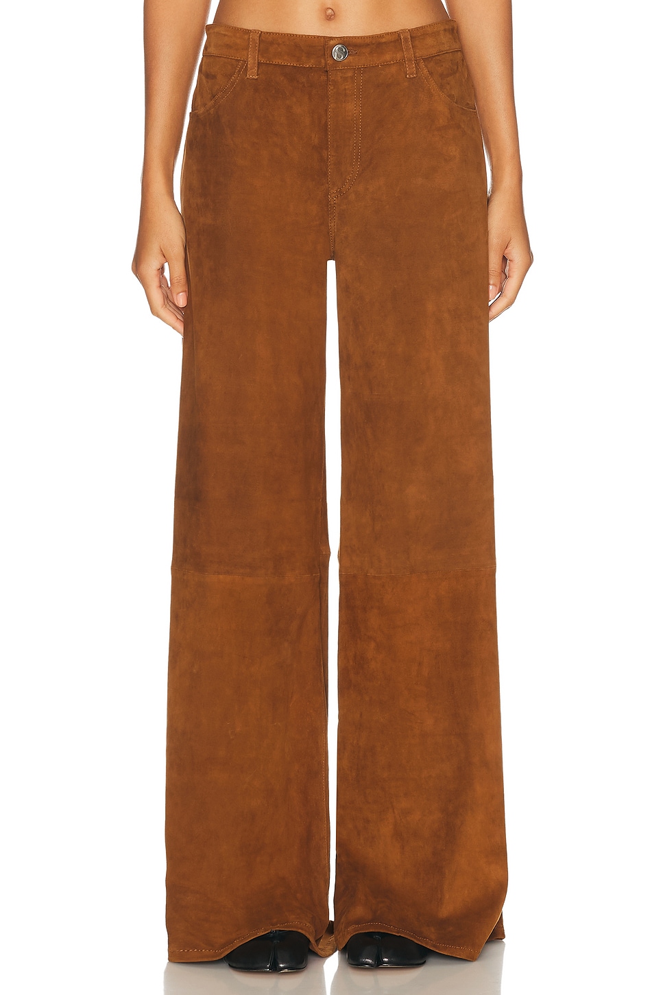 SPRWMN 5 Pocket Mid Rise Wide Leg in Dark Cognac - Brown. XS also in