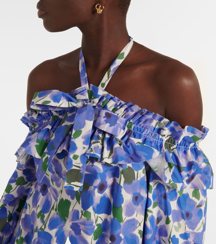 Floral off-shoulder cotton-blend top