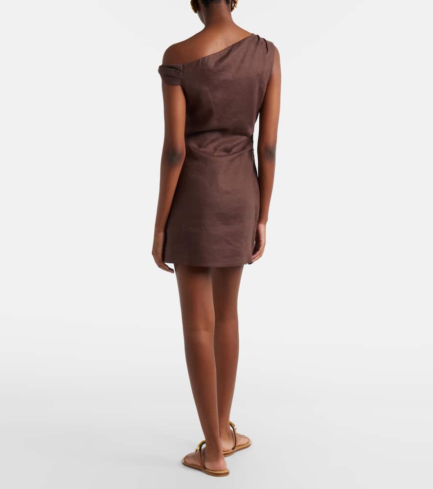 One-shoulder linen minidress