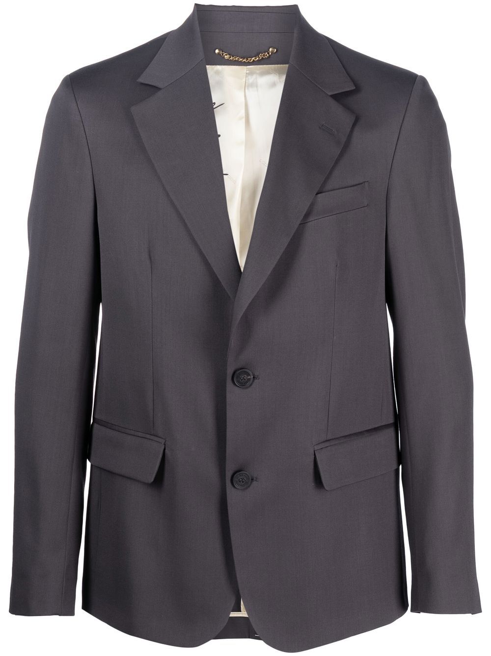 Grey Single-breasted Jacket In Wool