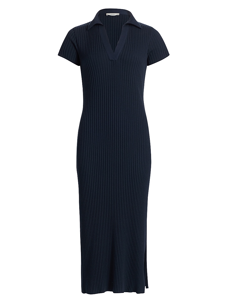Women's Rib-Knit Cotton-Blend Polo Midi-Dress - Coastal