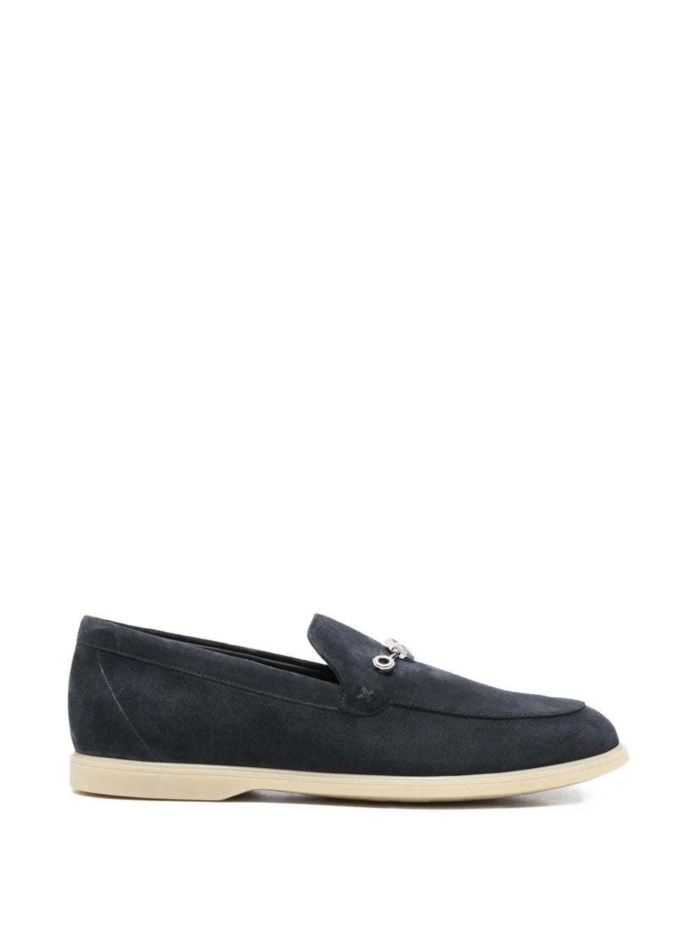 Logo-Plaque Suede Loafer — Navy