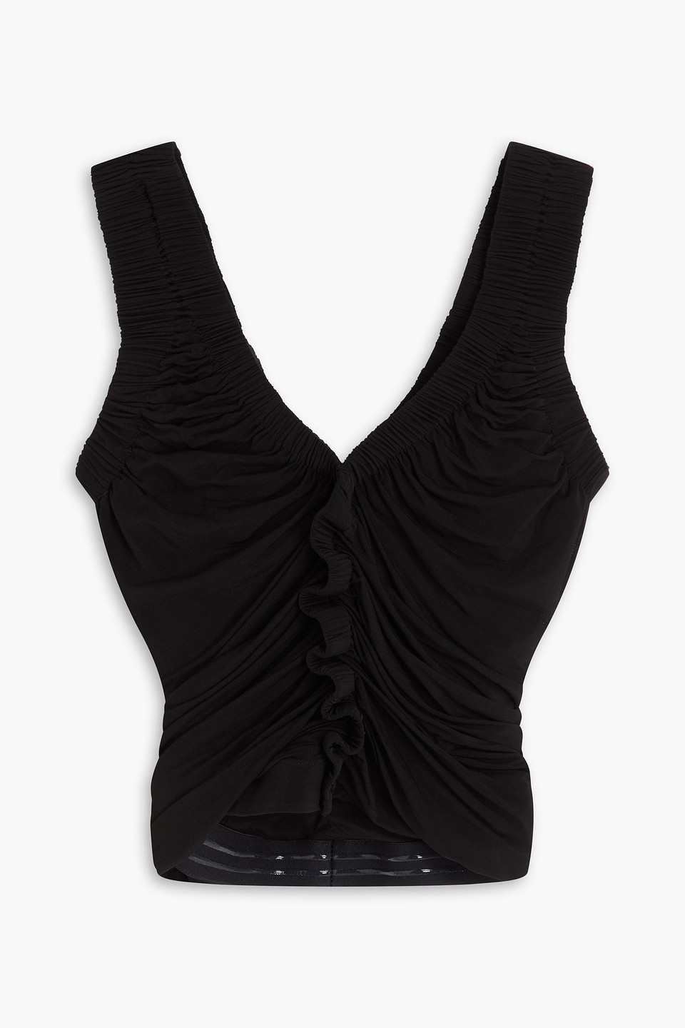 Cropped ruffled stretch-mesh top - Black - XXS