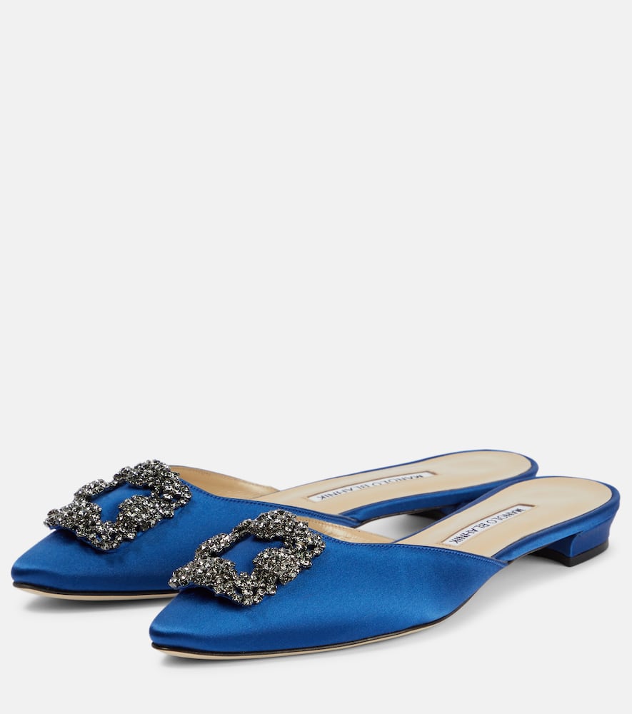 Manolo Blahnik Hangisimuflat embellished satin mules