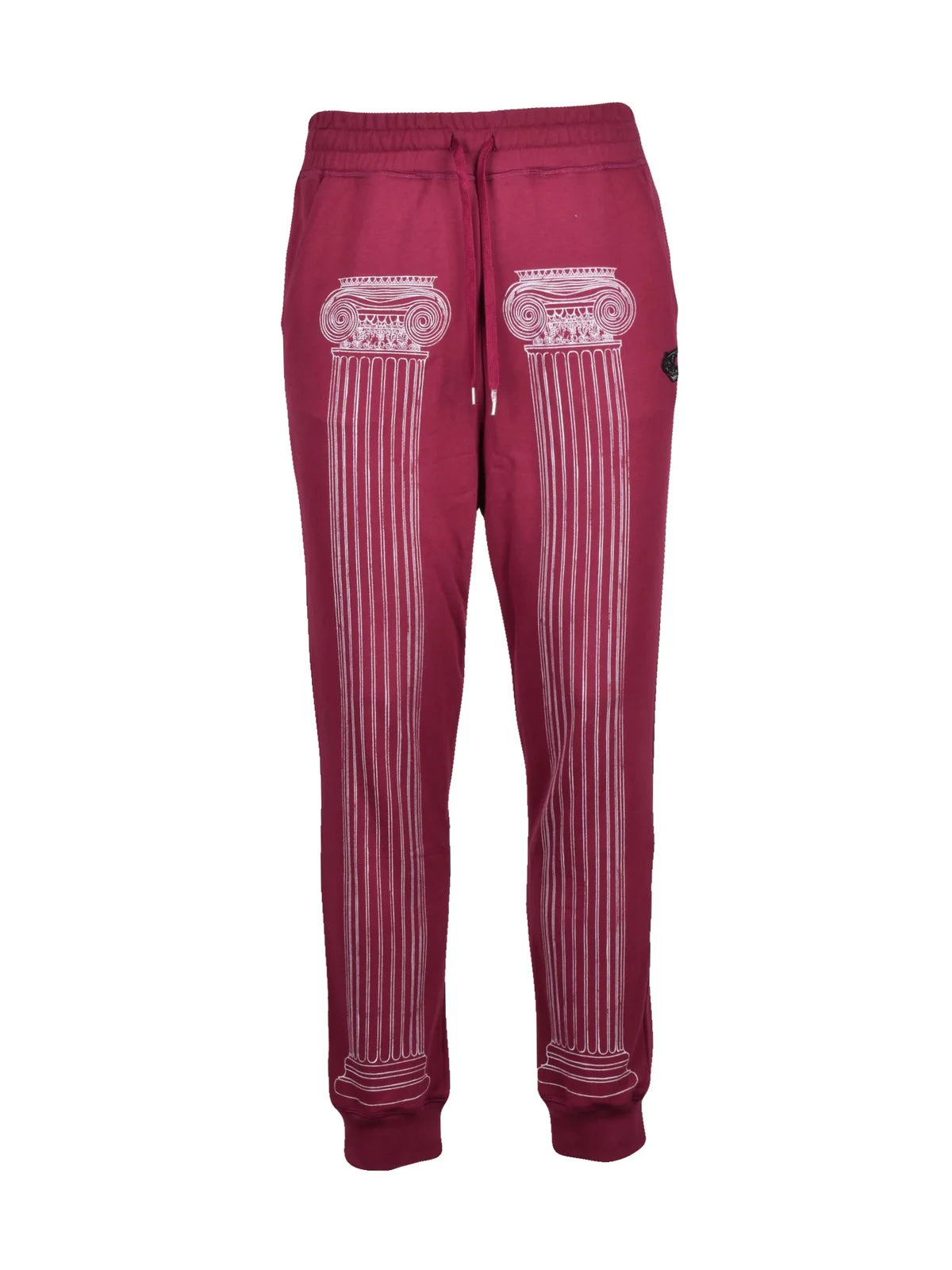 Red Track Pants with Column Print and Elastic Waistband
