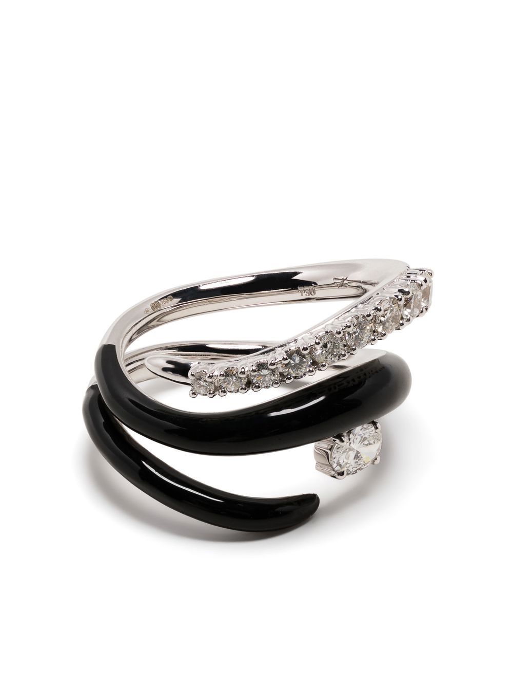 18kt white gold diamond and enamel ring - Silver