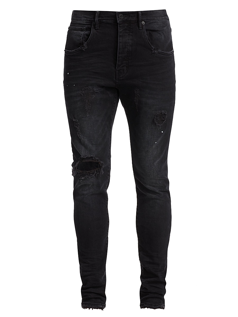 Men's P002 Over Spray Slim-Fit Jeans - Black Repair