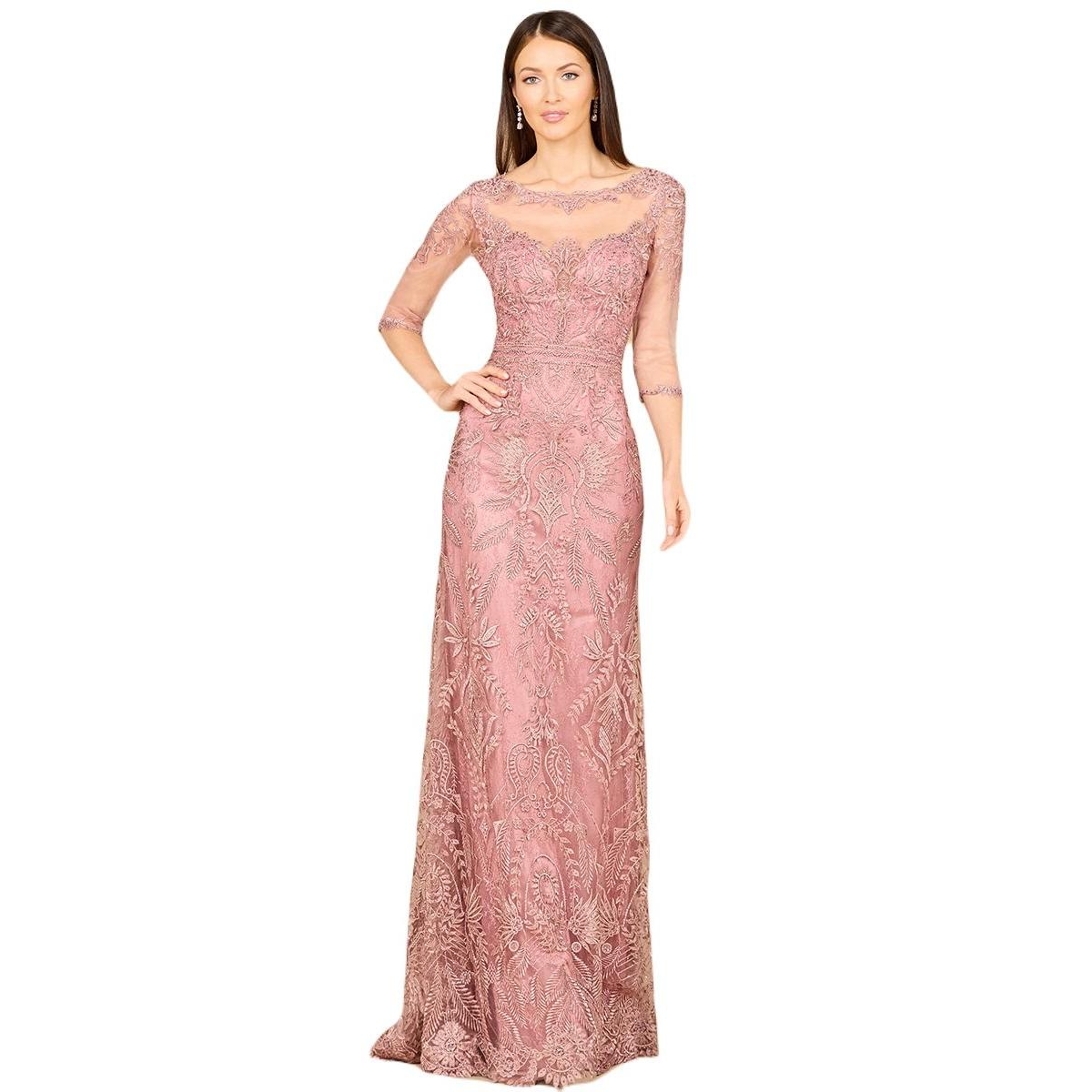 Women's Detachable Half Sleeve Lace Sheath Gown - Rose