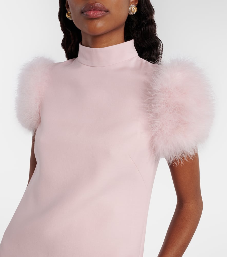 Feather-trimmed turtleneck Crepe Couture minidress