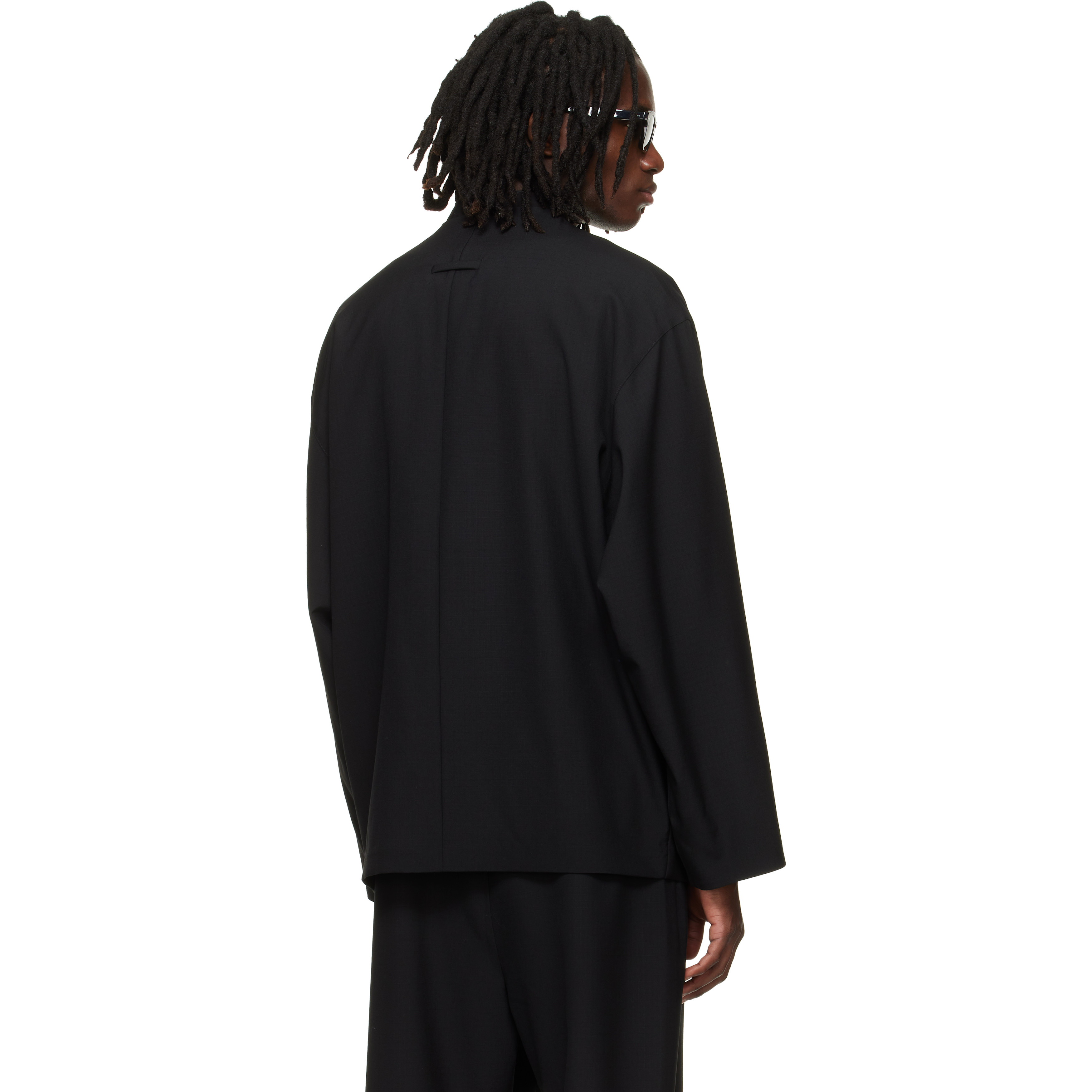 Black Relaxed Cropped Lapelless Blazer