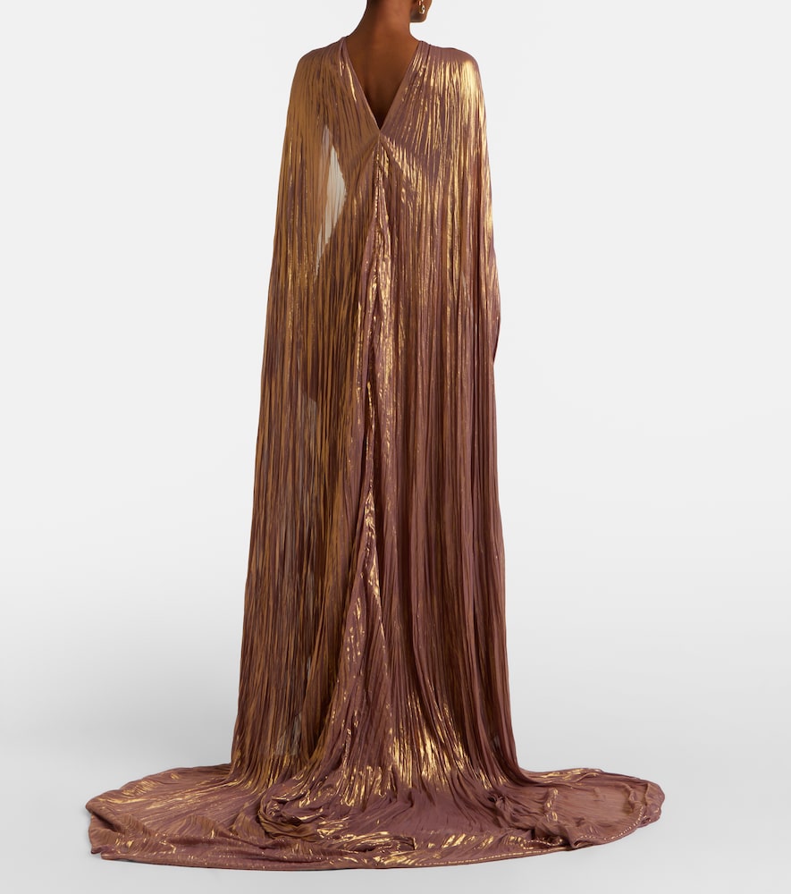 Pleated taffeta bustier gown and cape set