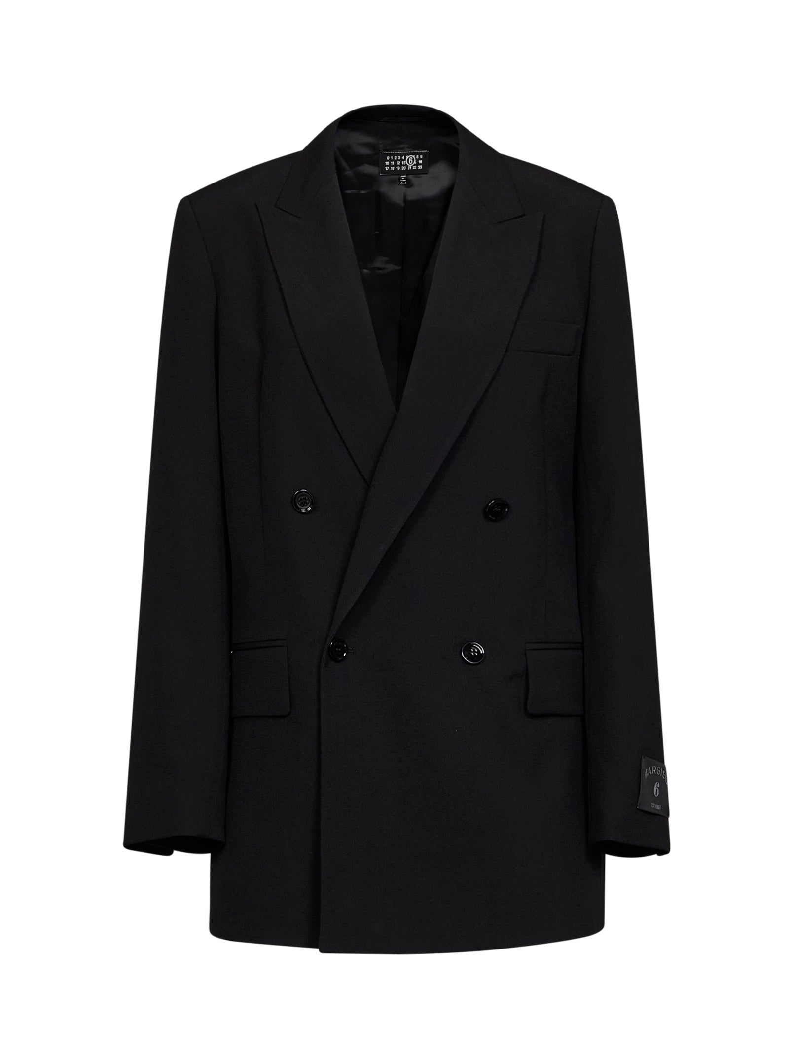 Double-Breasted Wool-Blend Blazer — Black