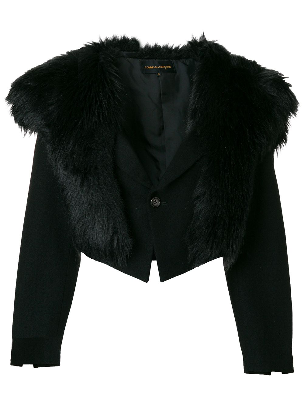 Faux-fur collar cropped jacket - Black