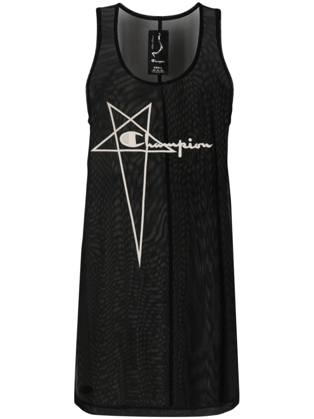 Logo-embroidered sheer sleeveless dress - Black